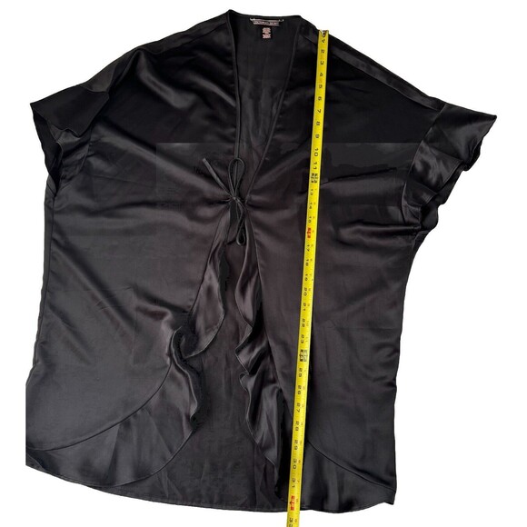 Victoria’s Secret One Size Black Silky Robe Flowy Silky Tie Top Coverup Love - Picture 6 of 13
